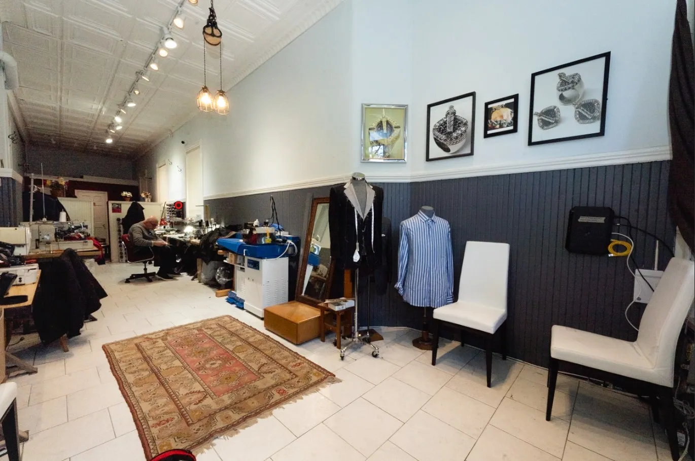 The Gregory's Fine Tailoring workshop in Waltham, where alterations for Lexington customers are done in-house